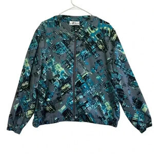 Vintage N Touch Grey Jacket with Color Print. Size Large/Extra Large